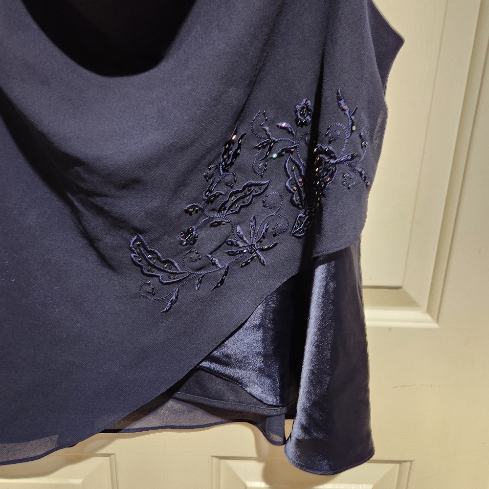 Coldwater Creek Y2K Sleeveless Beaded Satin Fairy Top Whimsy Goth Blue 18W - Picture 3 of 5